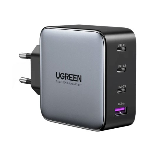 UGREEN Nexode S Cargador Rápido 100W GAN 3 Puertos USB-C + 1 Puerto USB-A PD3.0/QC Gris