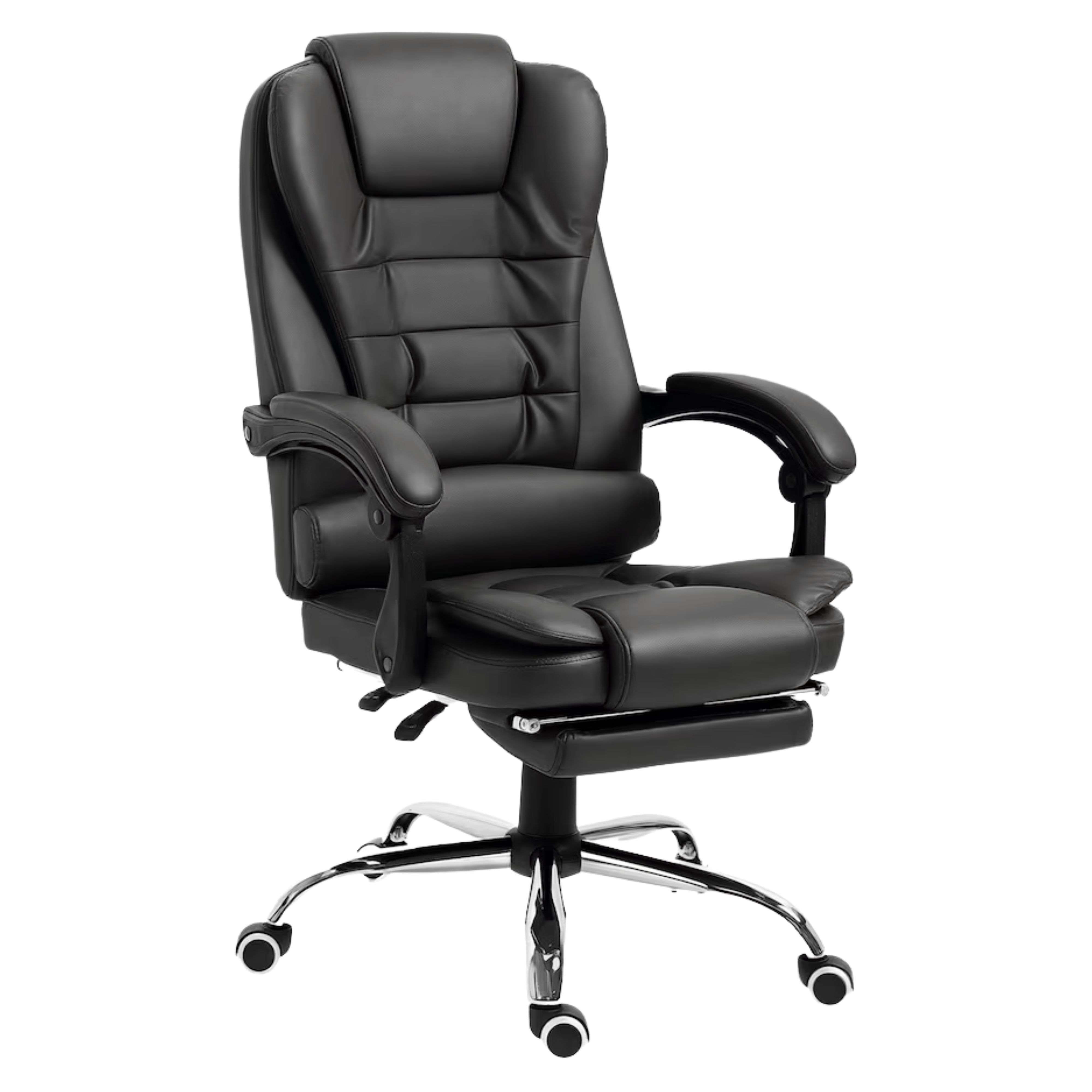 Miroytengo Silla de oficina Comde oficina y escritorio Negro con función reposapiés, tela y estructura metal 64x106x75 cm