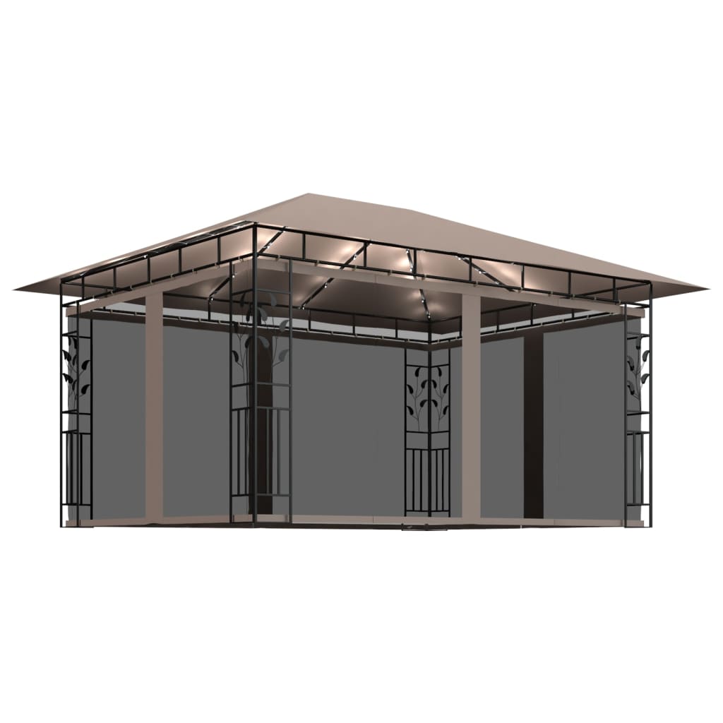vidaXL Cenador con mosquitera y tira luz LED taupé 4x3x2,73m 180 g/m²