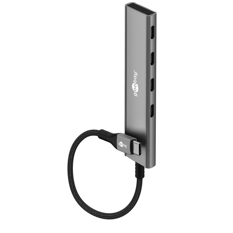 goobay Hub USB-C 4 Puertos Slim – 4X C (USB 3.2), SuperSpeed 5Gbit/s, Carcasa de Aluminio, Compatible con MacBook, iPhone, Android, SSD, Windows/macOS/Linux, 76564