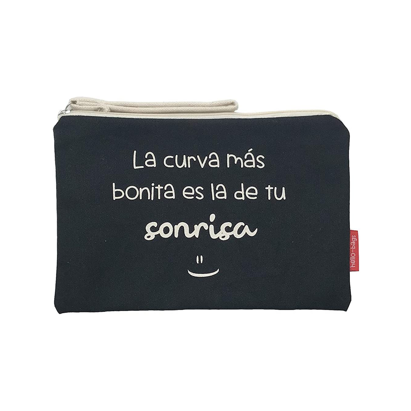 Hello-Bags. Bolso Neceser / Cartera de Mano con cremallera y forro interior. Exterior: Algodón 100%. Incluye sobre kraft de regalo. Modelo LACURVA. Color: Crudo / Negro. 23x15,5 cm.