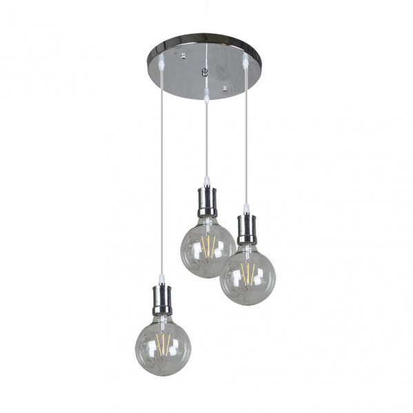 FABRILAMP Lampara Prisco 3xe27 Cromo/transparente Bombillas Incluidas 24w 2700k 2550lm Regx36x36 Cm