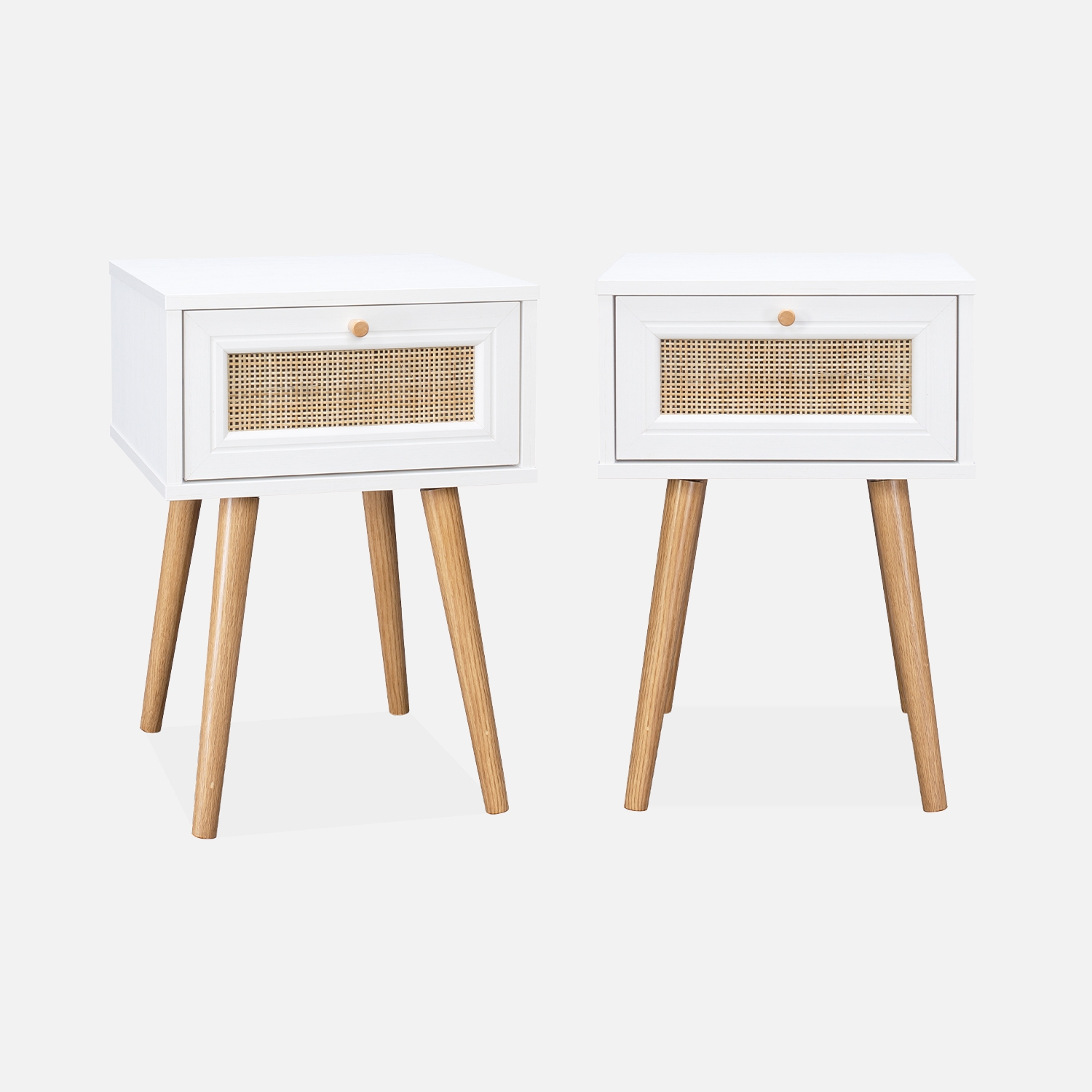 sweeek - Mesita de noche de 1 cajón con efecto madera y caña, set de 2 , Boheme , 39x39x55