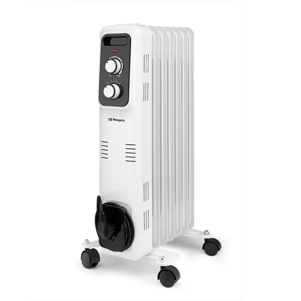 Radiador de aceite Orbegozo RL 1500, 7 elementos, termostato regulable, 3 potencias de calor, ruedas pivotantes multidireccionales, 1500 W