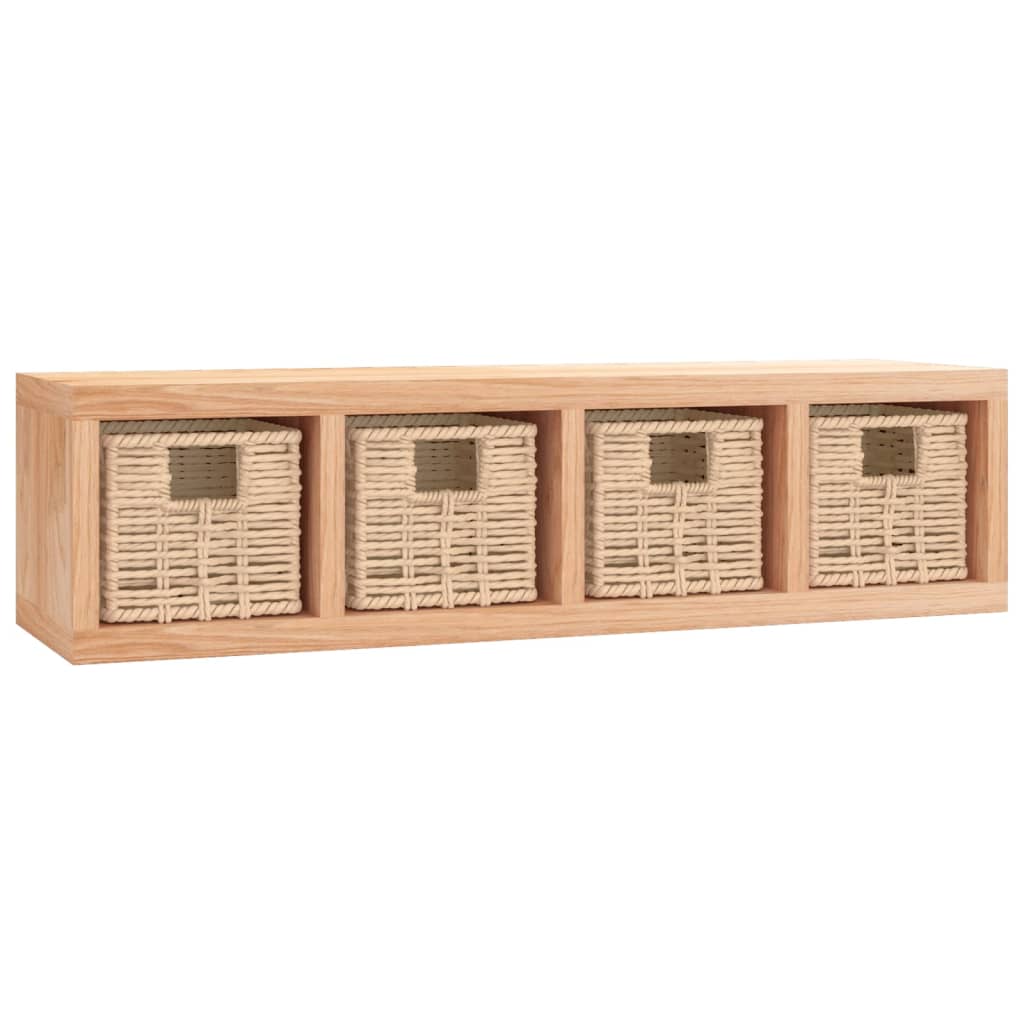 Vidaxl Estante de Pared con Cestas Madera Maciza Nogal 62x18x16 Cm