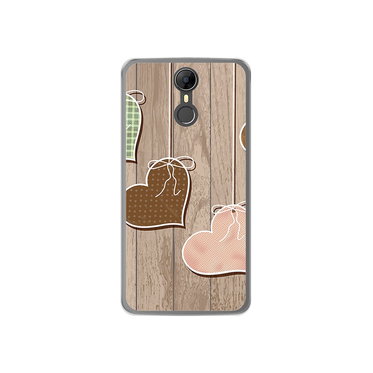 Tumundosmartphone Funda Gel Tpu para Homtom HT27 Diseño Corazones Madera Dibujos