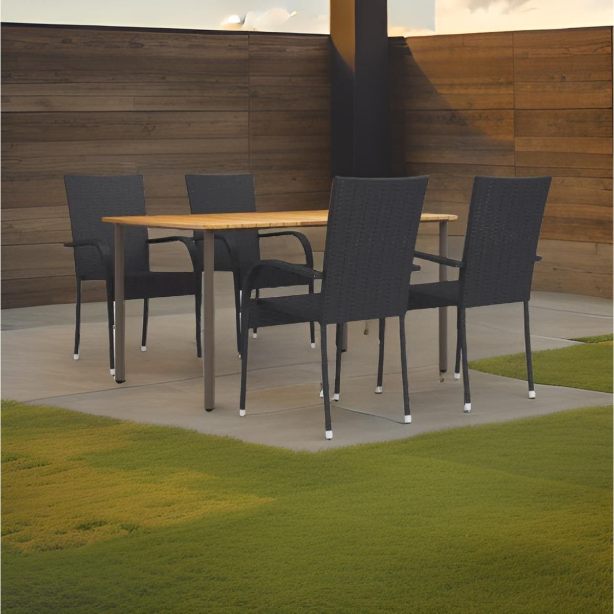 Conjunto de jardín 1 mesa + 4 sillas de ratán