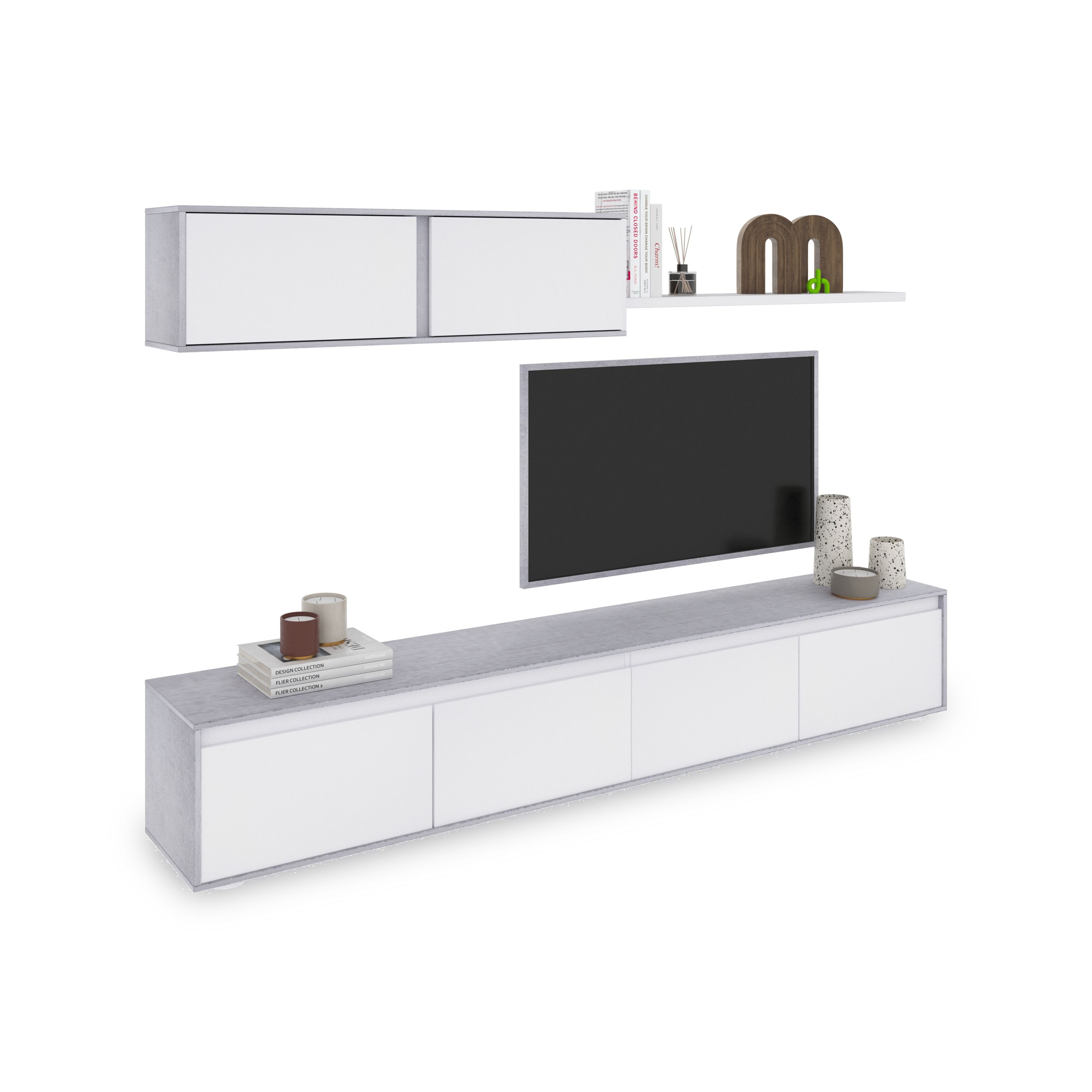 duehome - Salón con mueble de TV y estantería 200 cm Arlet
