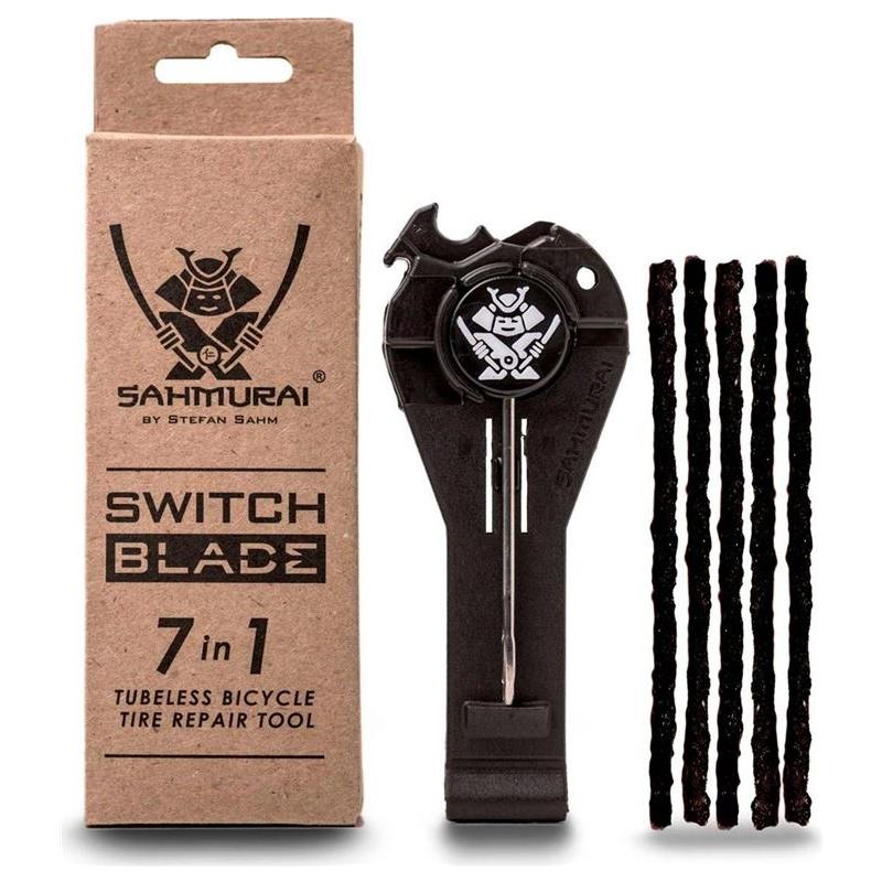 Sahmurai Switchblade Kit Reparador Tubeless Multifunciones para Ciclismo: Herramienta multifunción con desmontable, raspador, aguja y pinza de cadena, ideal para reparación rápida de neumáticos sin cámara