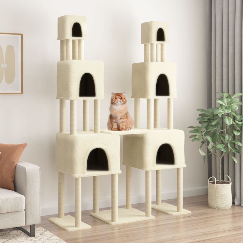 vidaXL Rascador para Gatos con Postes de Sisal Árbol Torre de Escalada Color Crema,  Gris claro,  Gris oscuro y mas