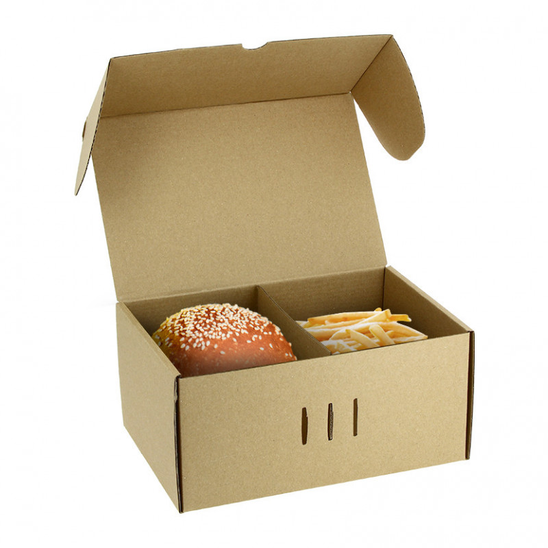 100 Uds. Caja de cartón kraft microcanal para hamburguesa alta y fritos | Ref: CAM021