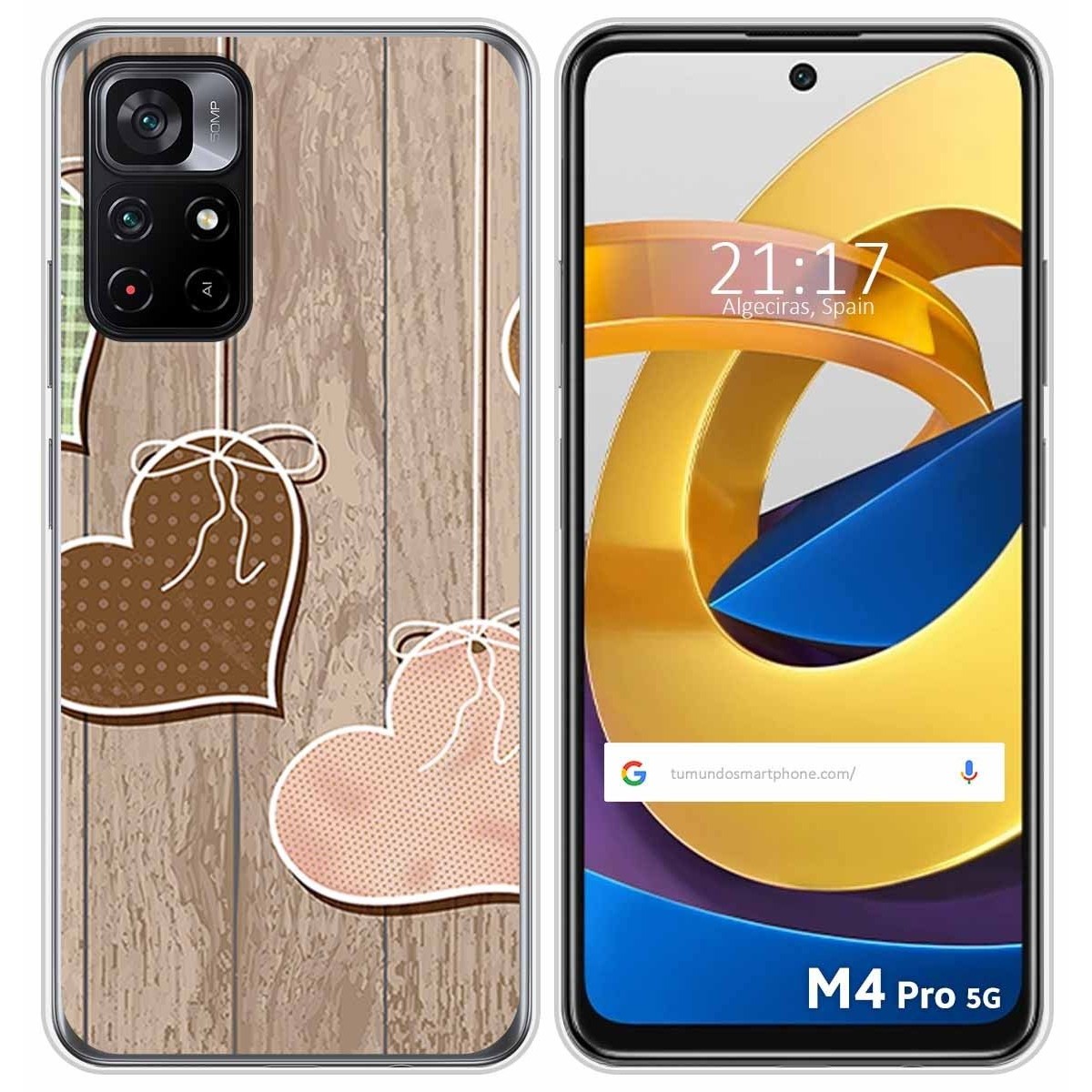 Funda Silicona para Xiaomi POCO M4 Pro 5G diseño Corazones Madera Dibujos