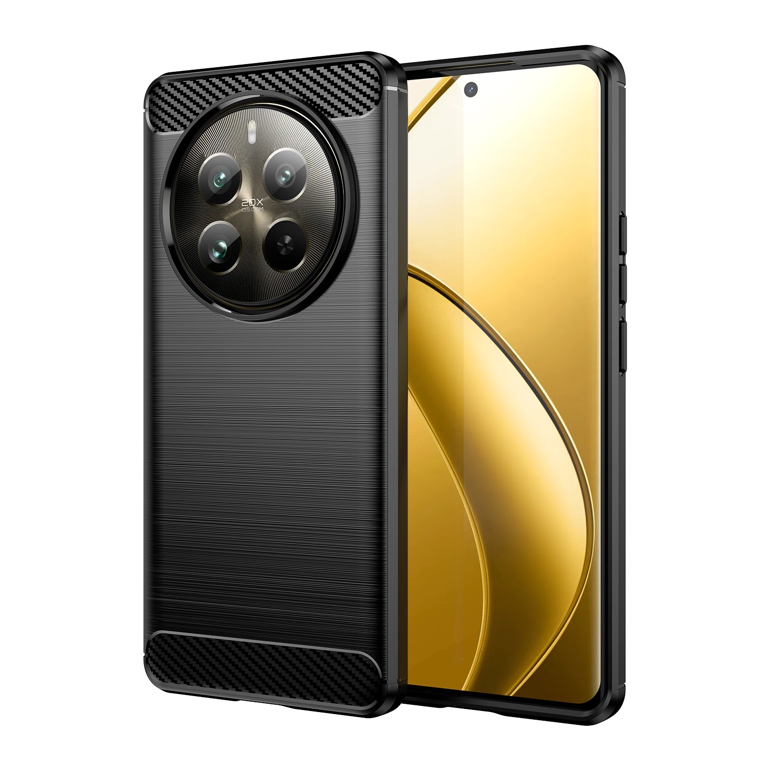 Funda para móvil Realme 12 Pro / Realme 12 Pro Plus Carcasa Protectora Antigolpes Silicona Negra Diseño Fibra de Carbono Resistente Absorción de Choque [Compatible Carga Inalámbrica]