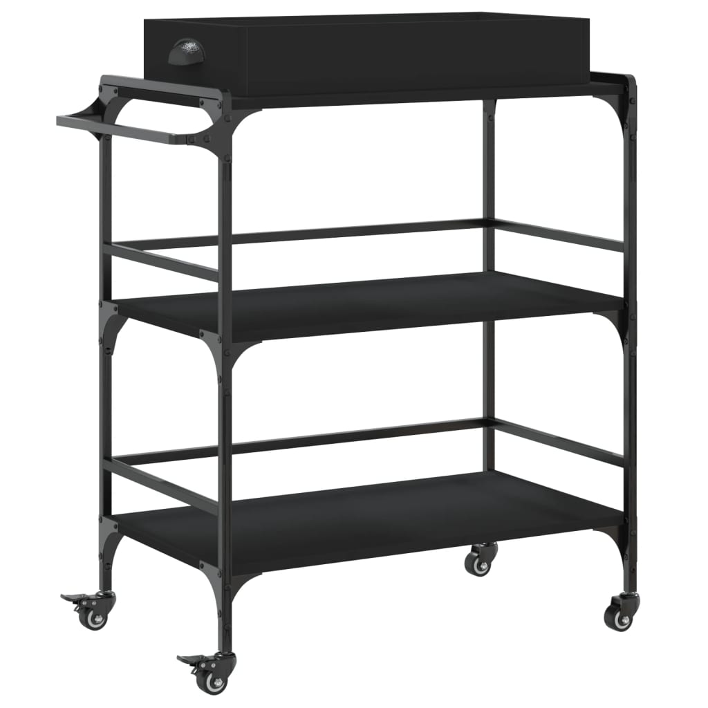vidaXL Carrito de cocina de madera de ingeniería negro 81,5x41x92,5 cm
