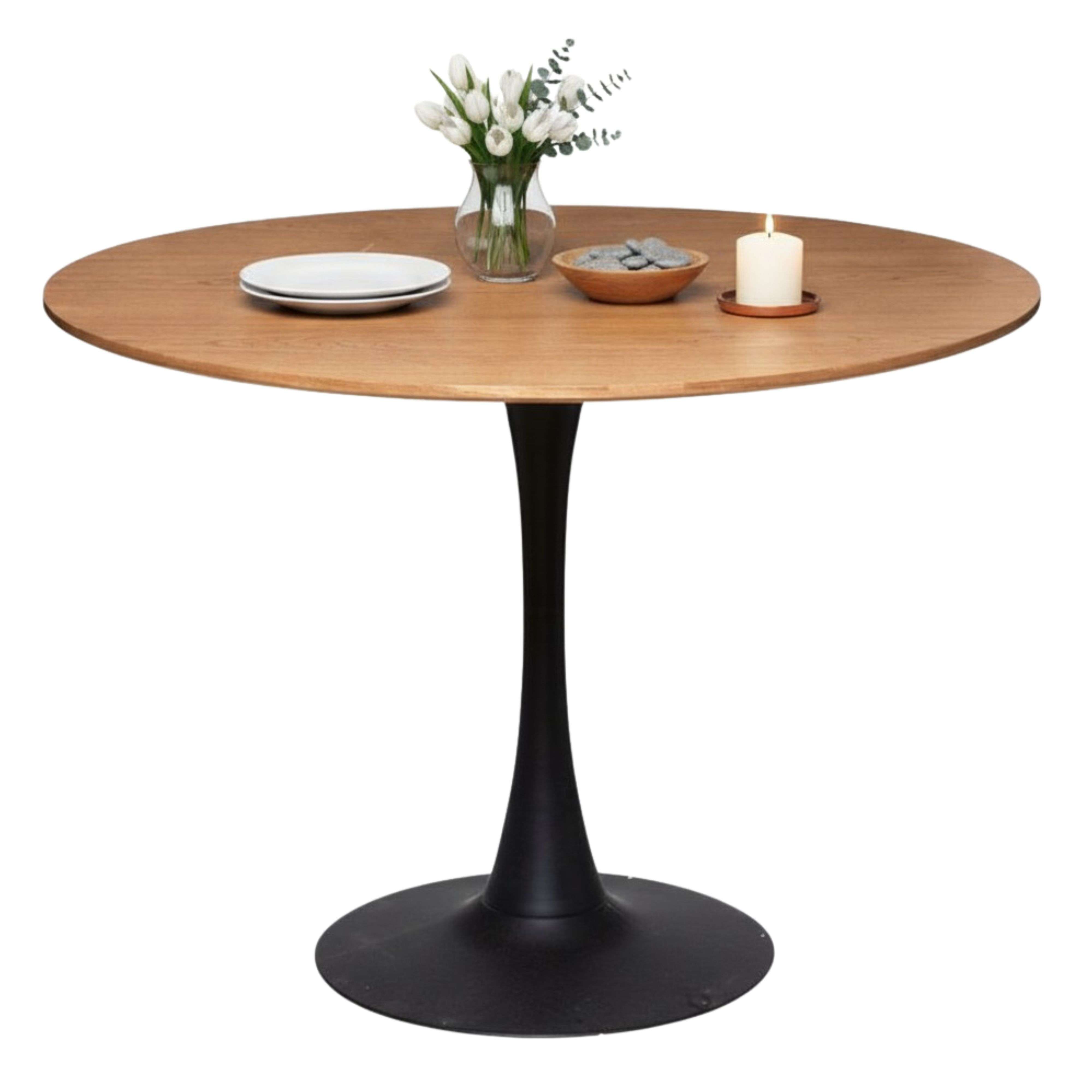 Miroytengo Mesa De Comedor Redonda Fija Elias Roble y Negro 102x102 cm