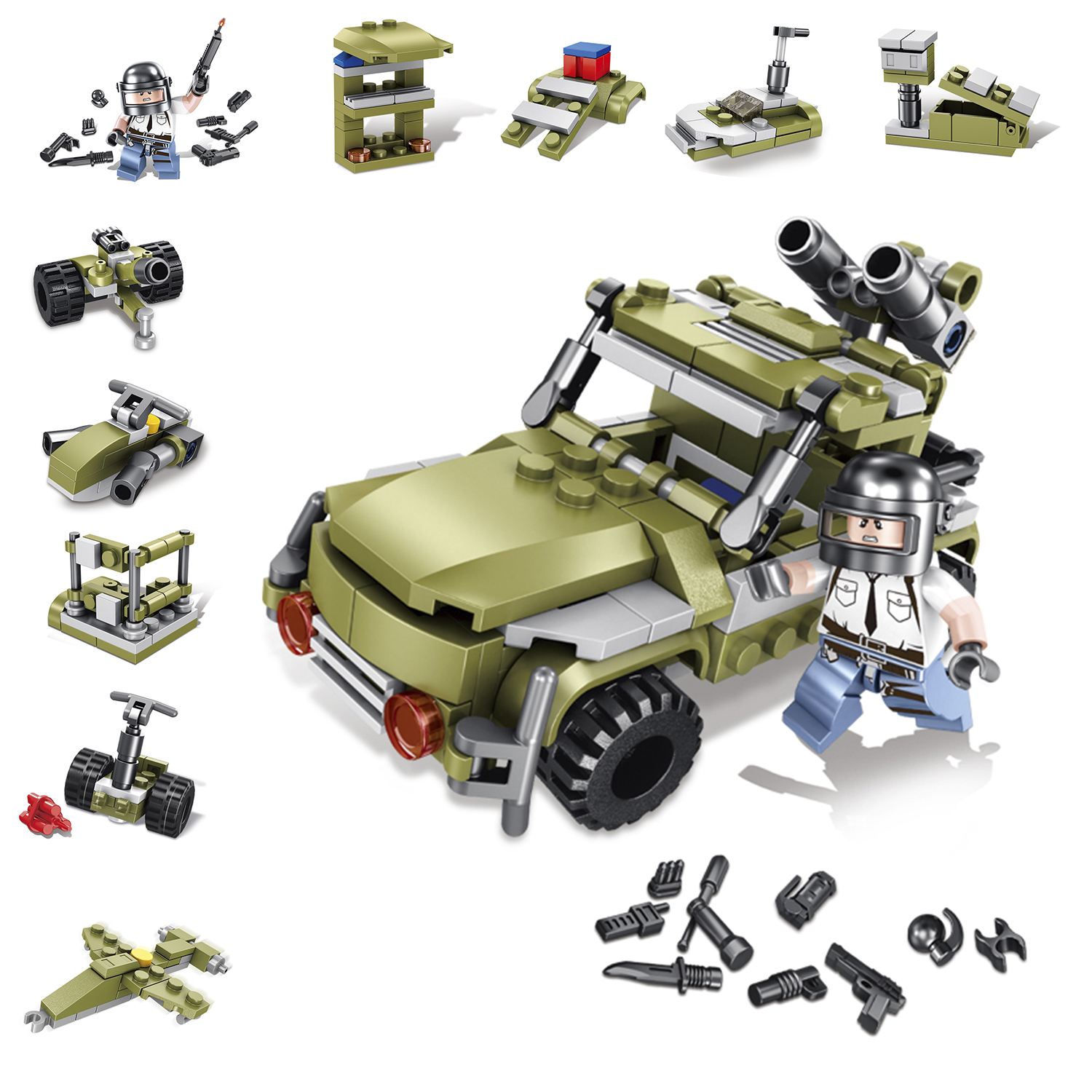 DAM. Todo terreno militar 10 en 1, con 215 piezas. Construye 10 modelos individuales. 18x7x14cm.