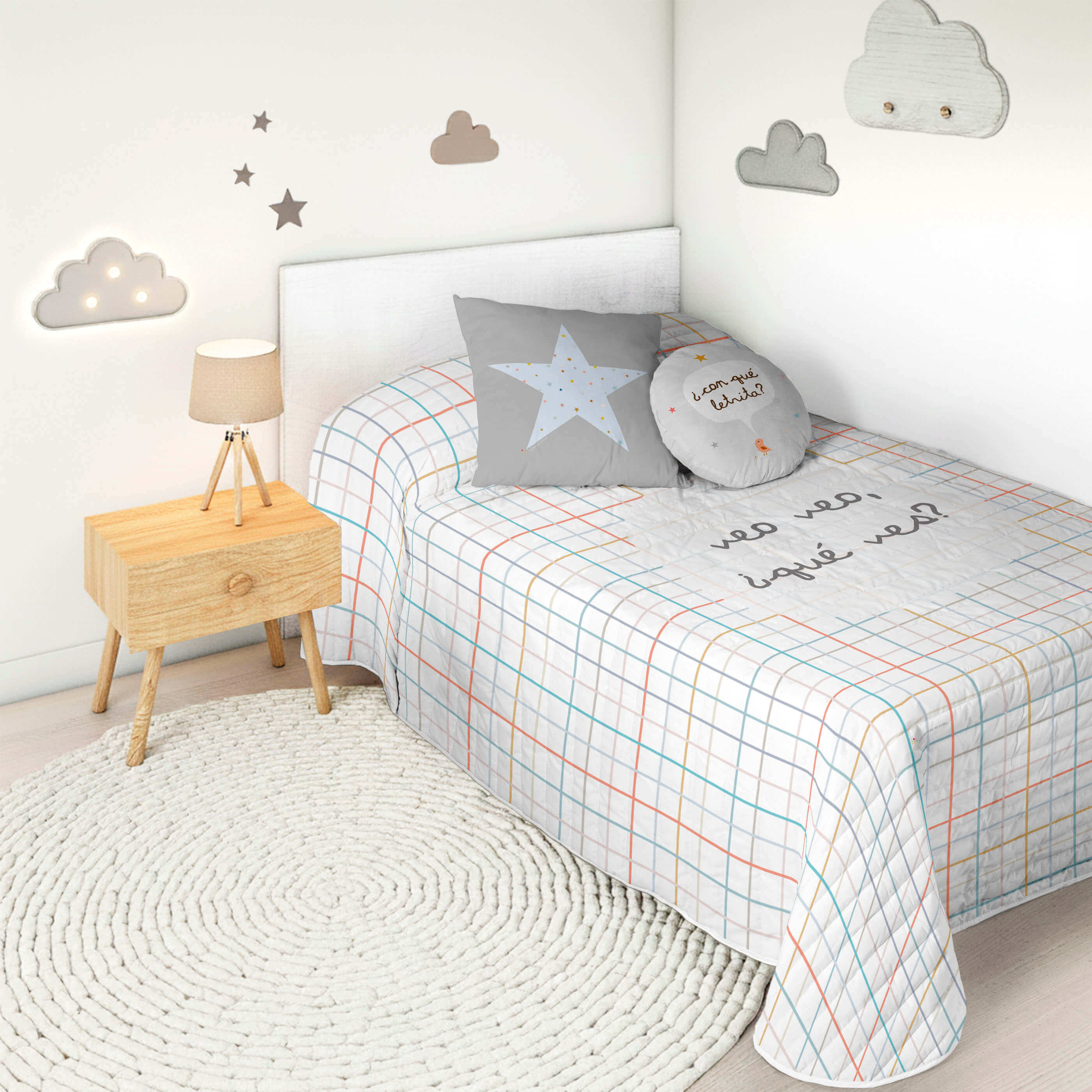 HACIENDO EL INDIO - Colcha Bouti Infantil Estampada 100% Algodón - Relleno 70 gramos -  Cubrecama Ligero Acolchado - Ideal para Primavera y Verano - Disponible para Cama 90/105 cm - Fabricada en España