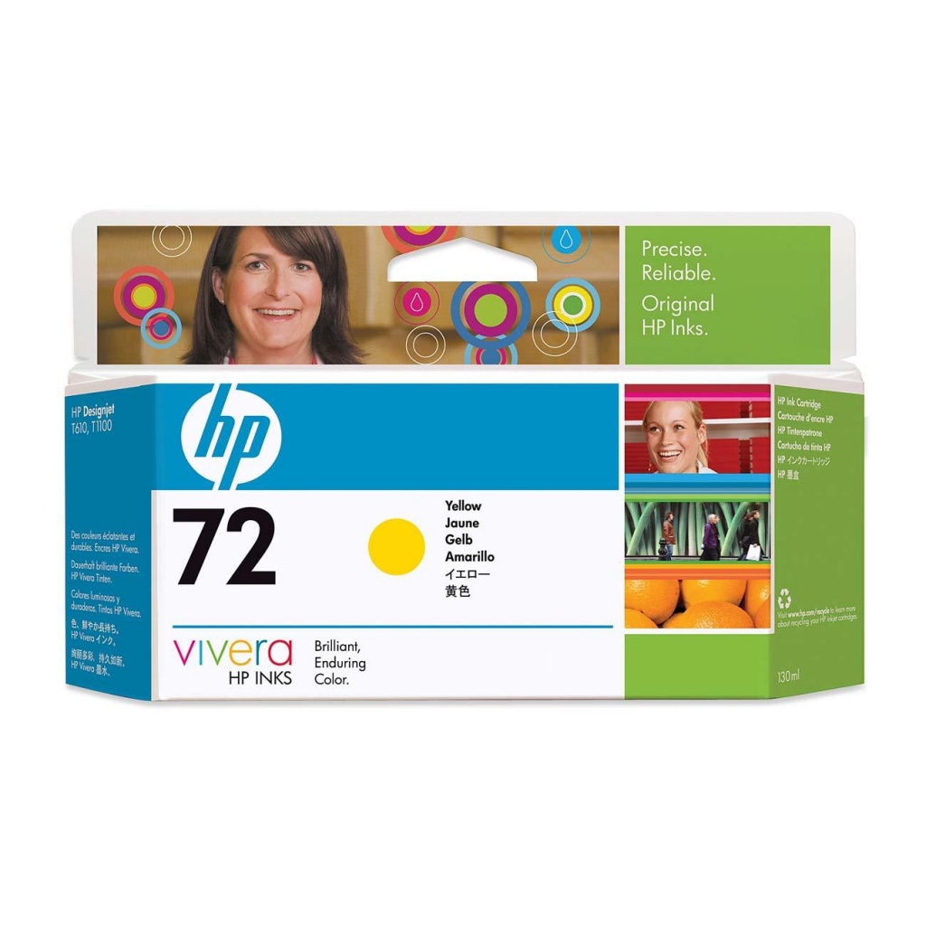 HP - Cartucho de tinta C9373A HP 72 amarillo de 130 ml para impresoras DesignJet T1100, T1200, T1300 y T2300 con tecnología Vivera