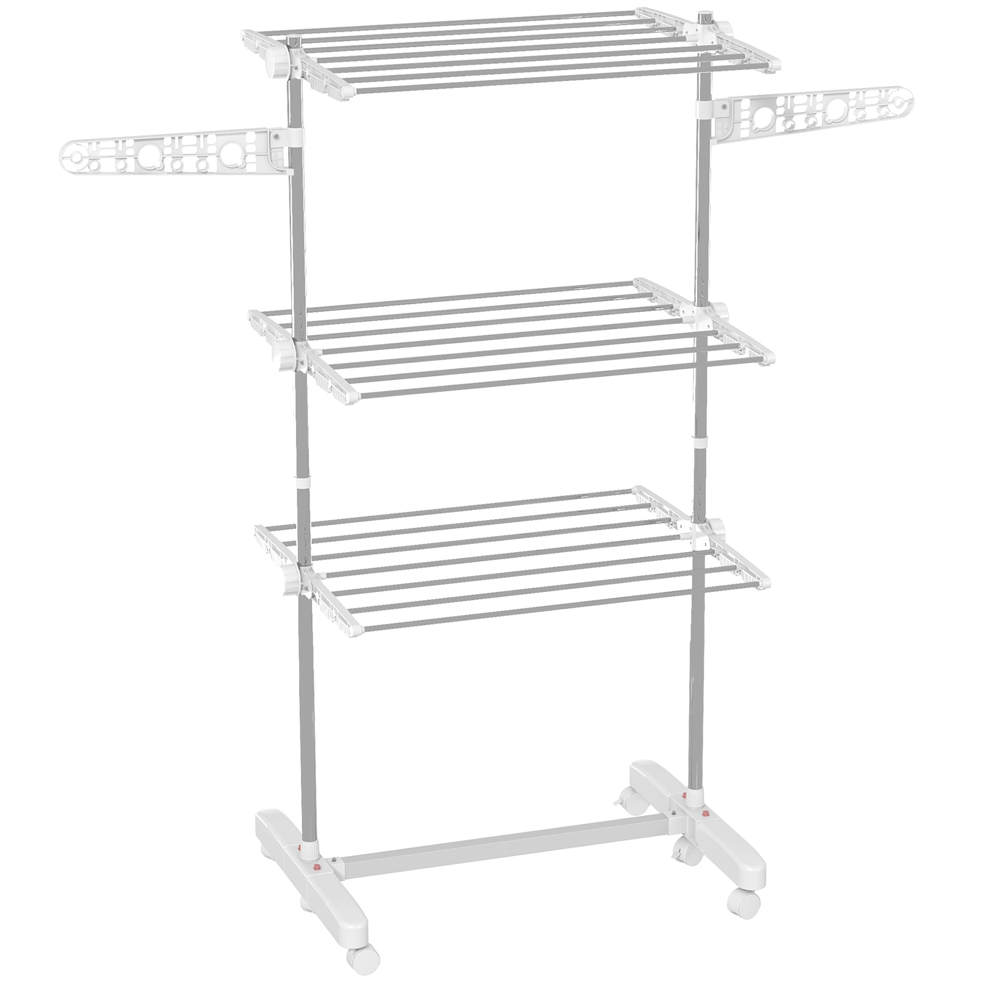HOMCOM Tendedero Ropa Plegable 6 Ruedas 4 Niveles (80-142)x55x172 cm Estante Tubo Acero Lavanderia Tendero
