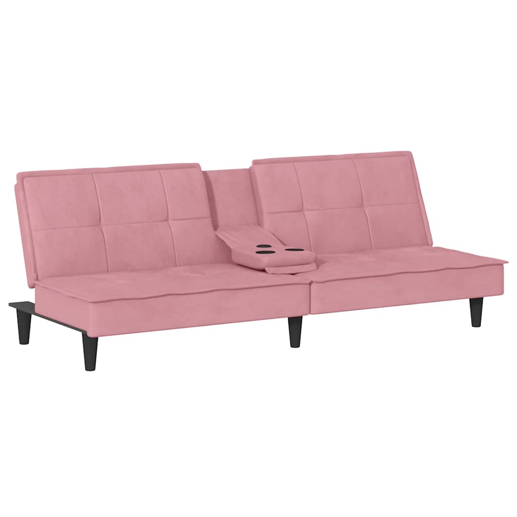 vidaXL Sofá cama con portavasos terciopelo rosa