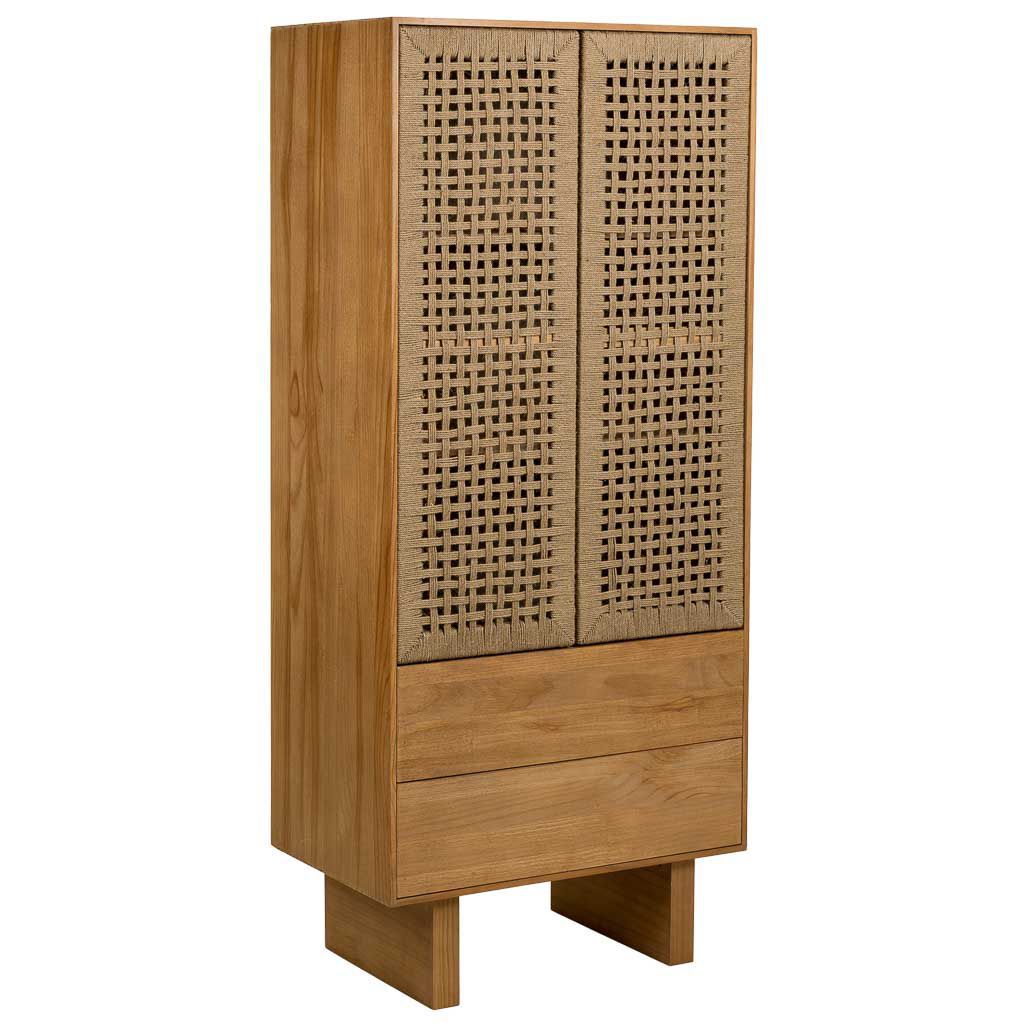 Armario de Madera y Cuerda Trenzada de 2 Puertas y 2 Cajones Marrón 75x45x170h Cm - Amplio Espacio de Almacenamiento