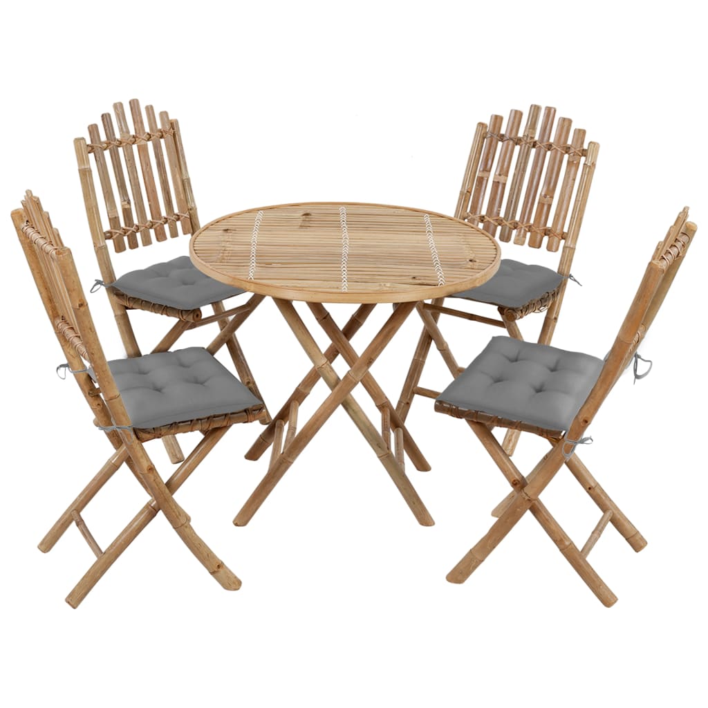 vidaXL Juego de comedor de jardín plegable con cojines 5 piezas bambú