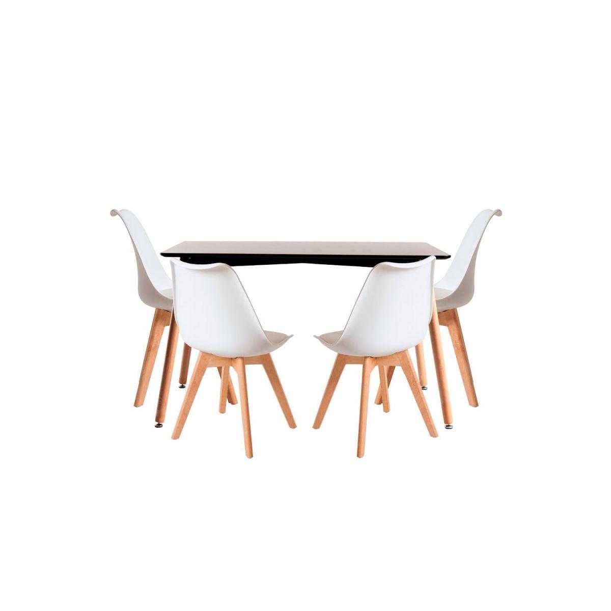 Regalos Miguel - Conjuntos de mesa y sillas - Conjunto Mesa Tower Rectangular 120 x 80 cm Negra y Pack 4 Sillas Synk Basic - Blanco