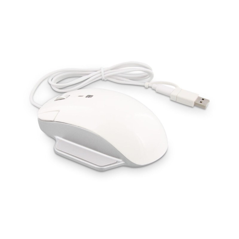 LMP Elite Pro Mouse - Ratón ergonómico de 3 Botones con Cable 2 en 1 USB-C y USB-A - Plata y Blanco