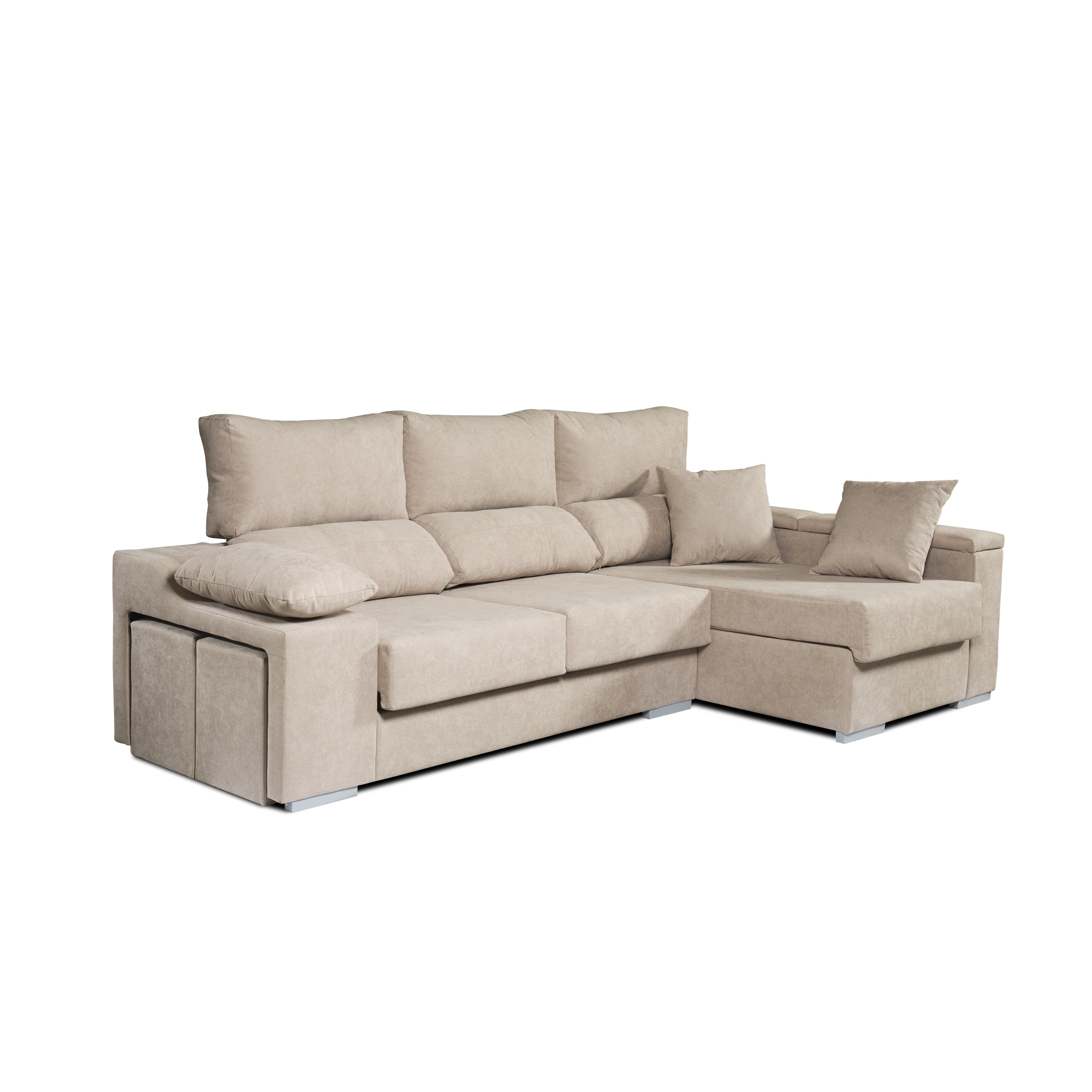Sofá Chaiselongue Rubí de Tela Antimanchas Derecha Color Beige 3 plazas 265x145x102 cm. Matris