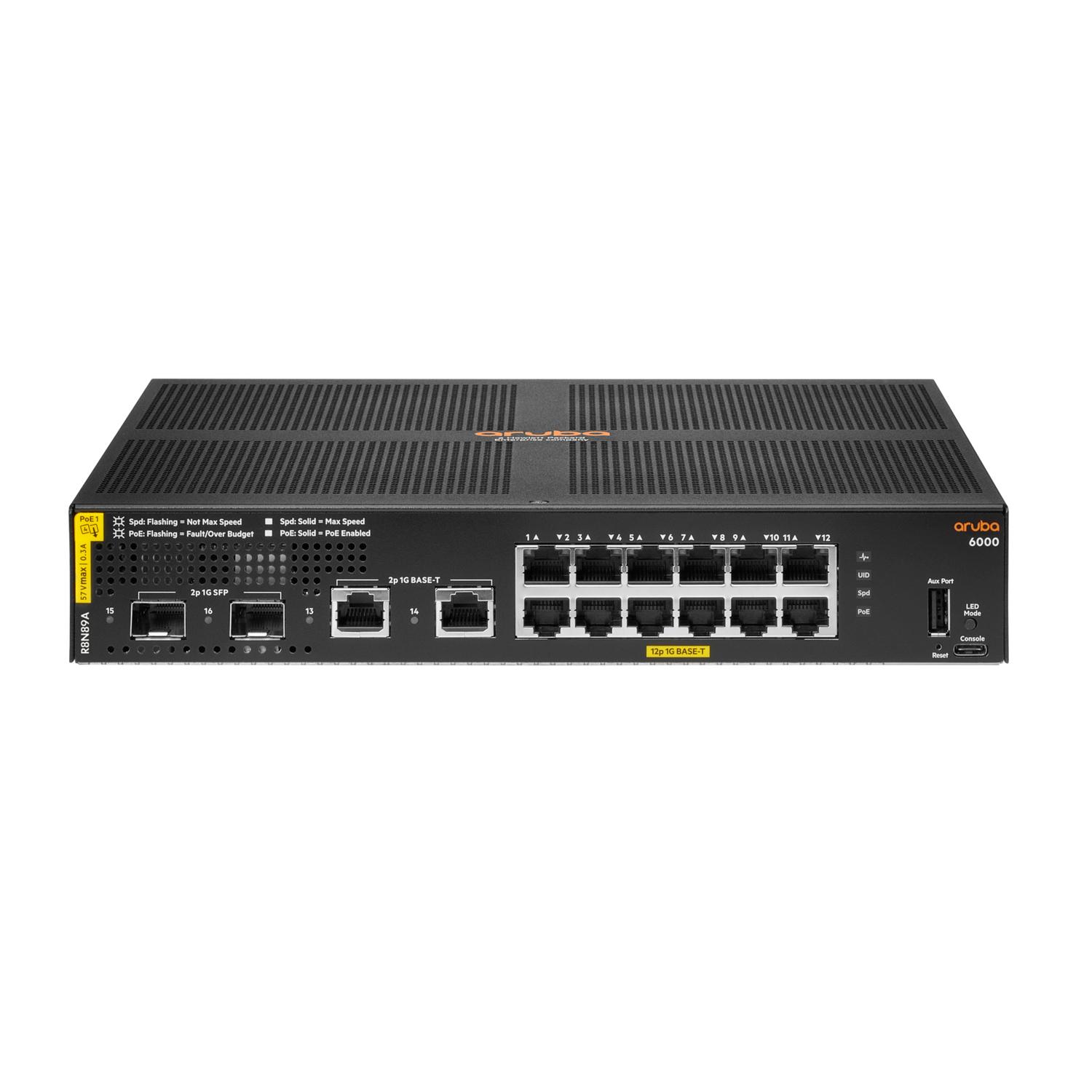 Hewlett Packard Enterprise Aruba 6000 12G Class4 PoE 2G/2SFP 139W Gestionado L3 Gigabit Ethernet (10