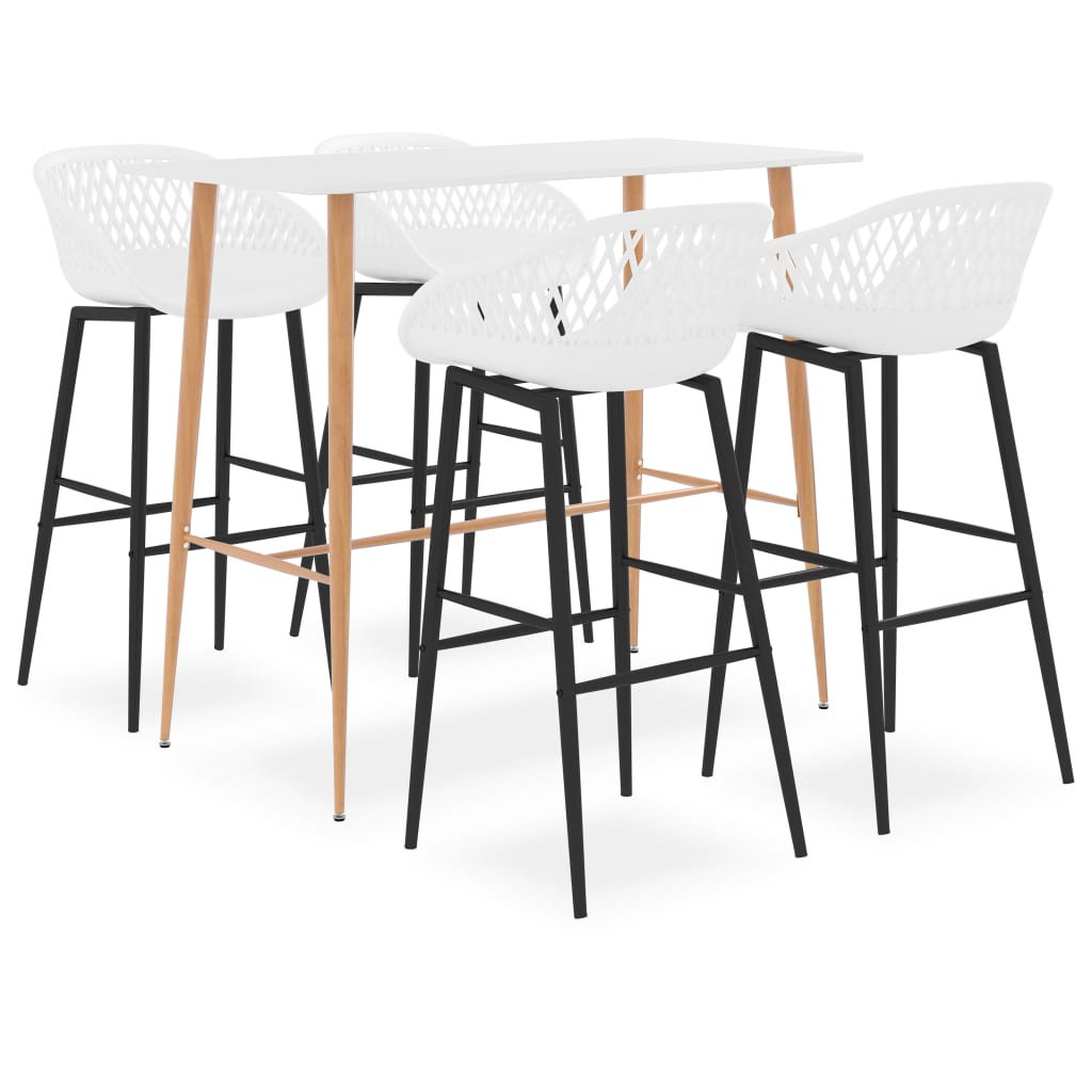 vidaXL Mesa alta y taburetes de bar 5 piezas blanco