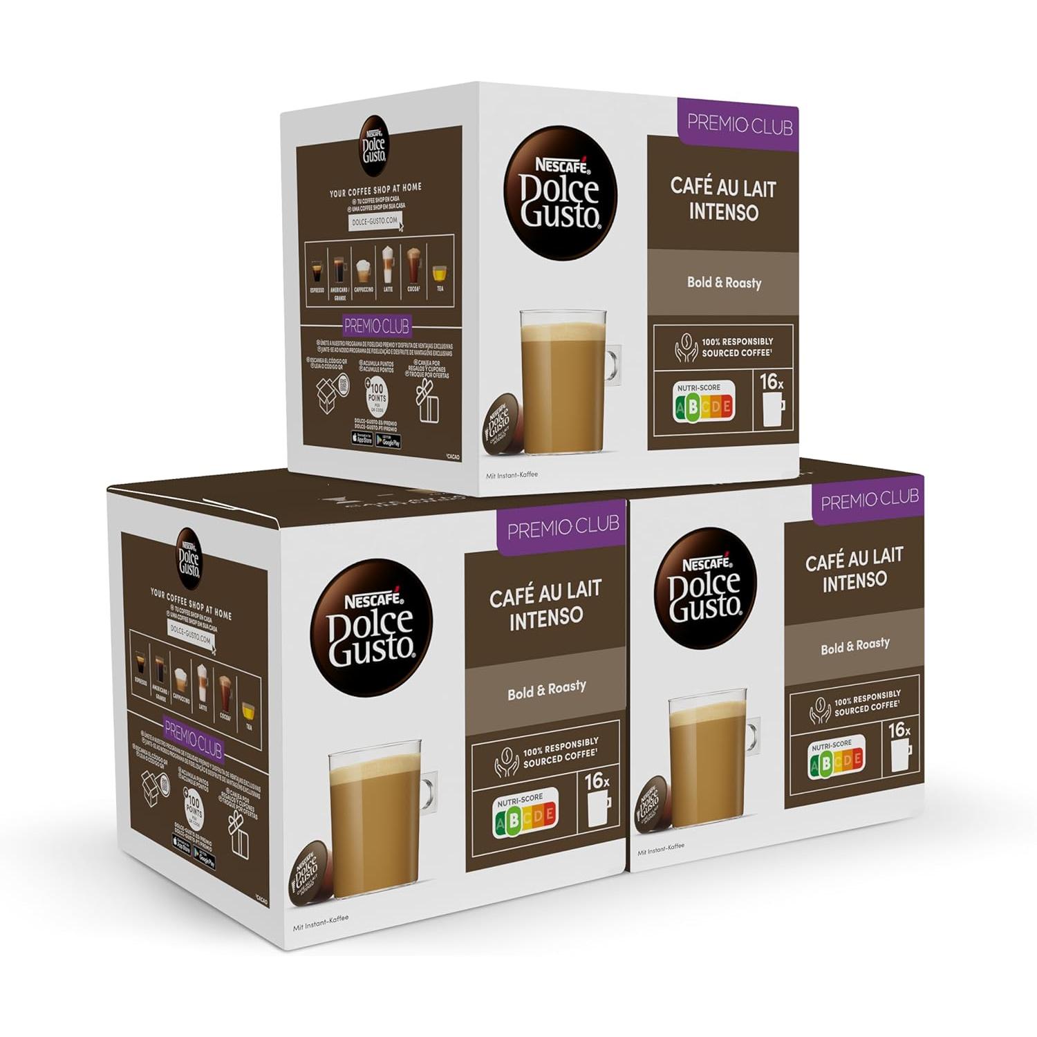NESCAFÉ Dolce Gusto Café con Leche intenso, 48 cápsulas, Intensidad 9 ( pack 3 x 16)