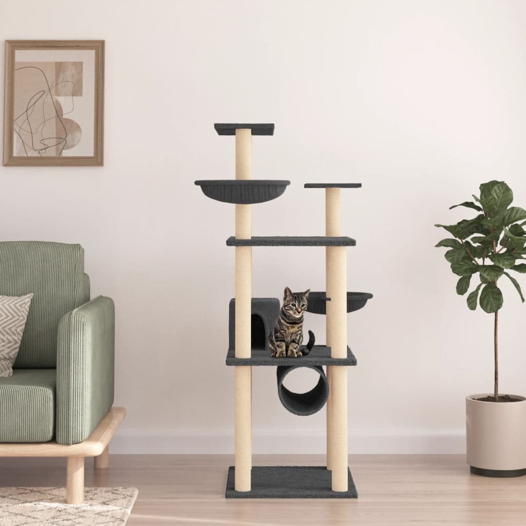 vidaXL Rascador para Gatos con Postes Árbol Torre de Escalada Sisal Color Crema,  Gris claro,  Gris oscuro y mas