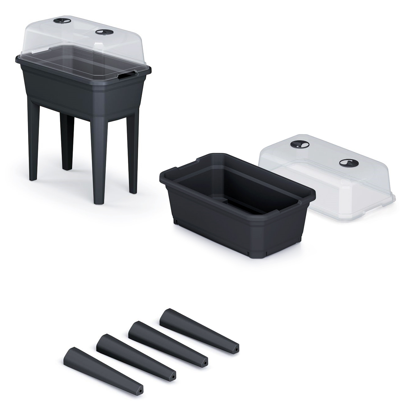 Jardinera alta con cubierta PROSPERPLAST Respana Planter Ecoline de plastico en color antracita 59,6 (largo) x 36,8 (ancho) x 75,3 (alto) cm