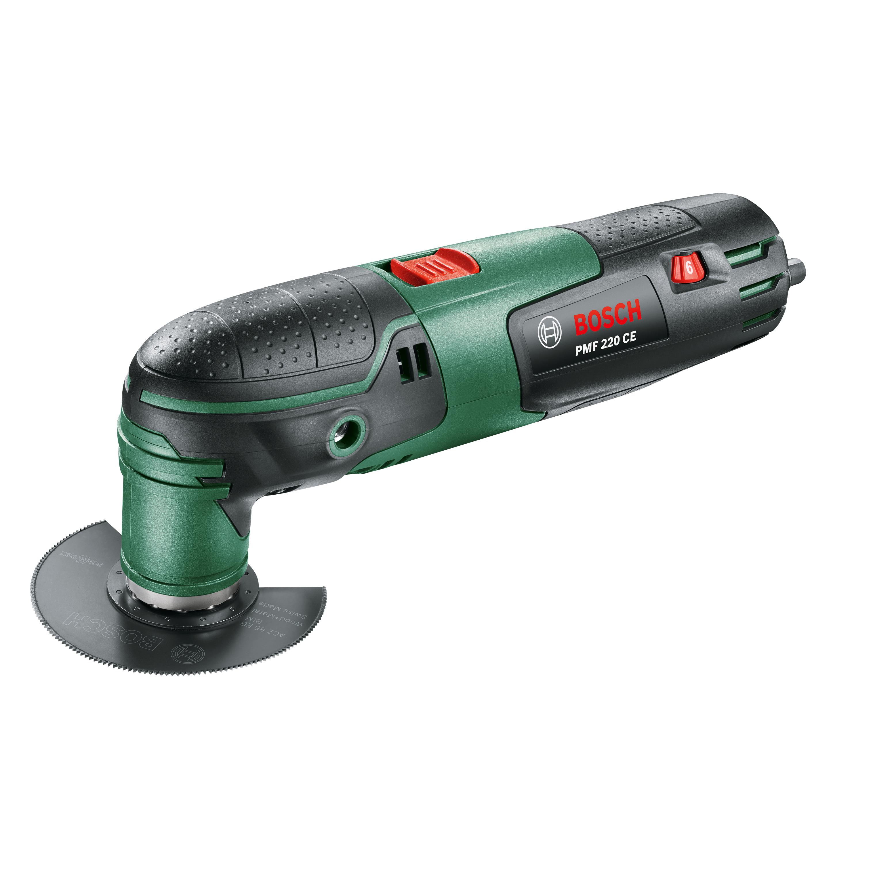 Bosch - Multiherramienta con Cable - PMF 220 CE - 220W, con Hoja de Sierra segmentada,  Placa lijadora delta, Juego de hojas de lija,  cuchilla de Inmersión y Maletín
