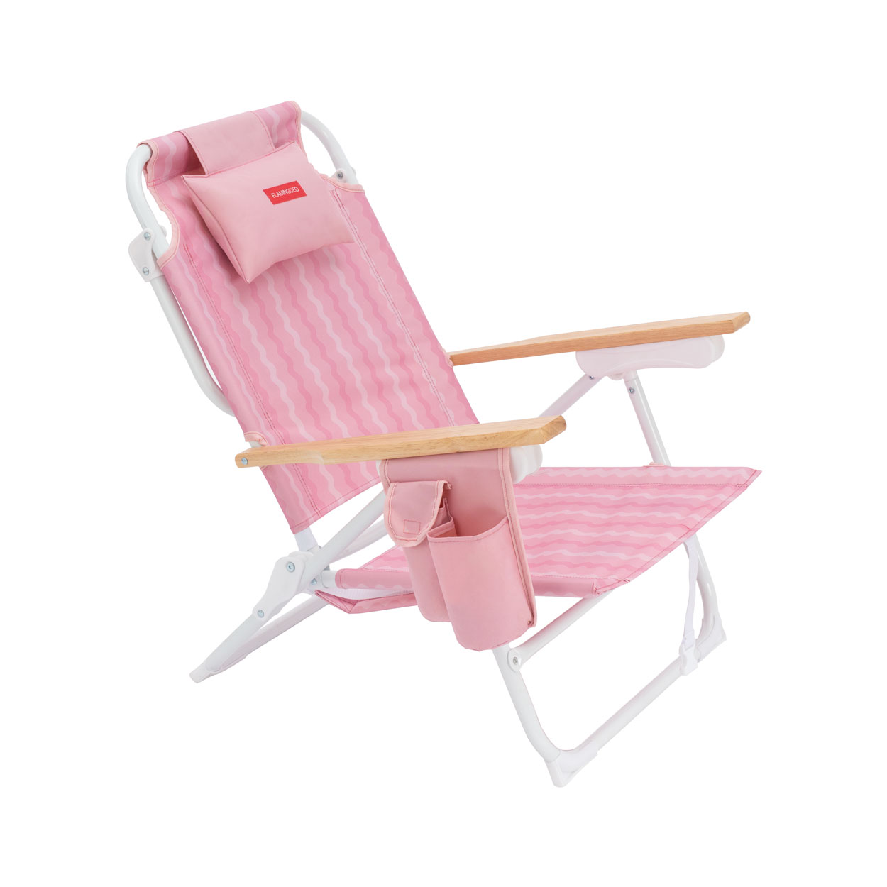 Flamingueo Silla Playa Plegable Reclinable 5 Posiciones Bolsillo Insulado Frío Bolsillo para Móvil Asas Mochila Almohada Ergonómica Aluminio y Poliéster 64 x 61 x 78 cm