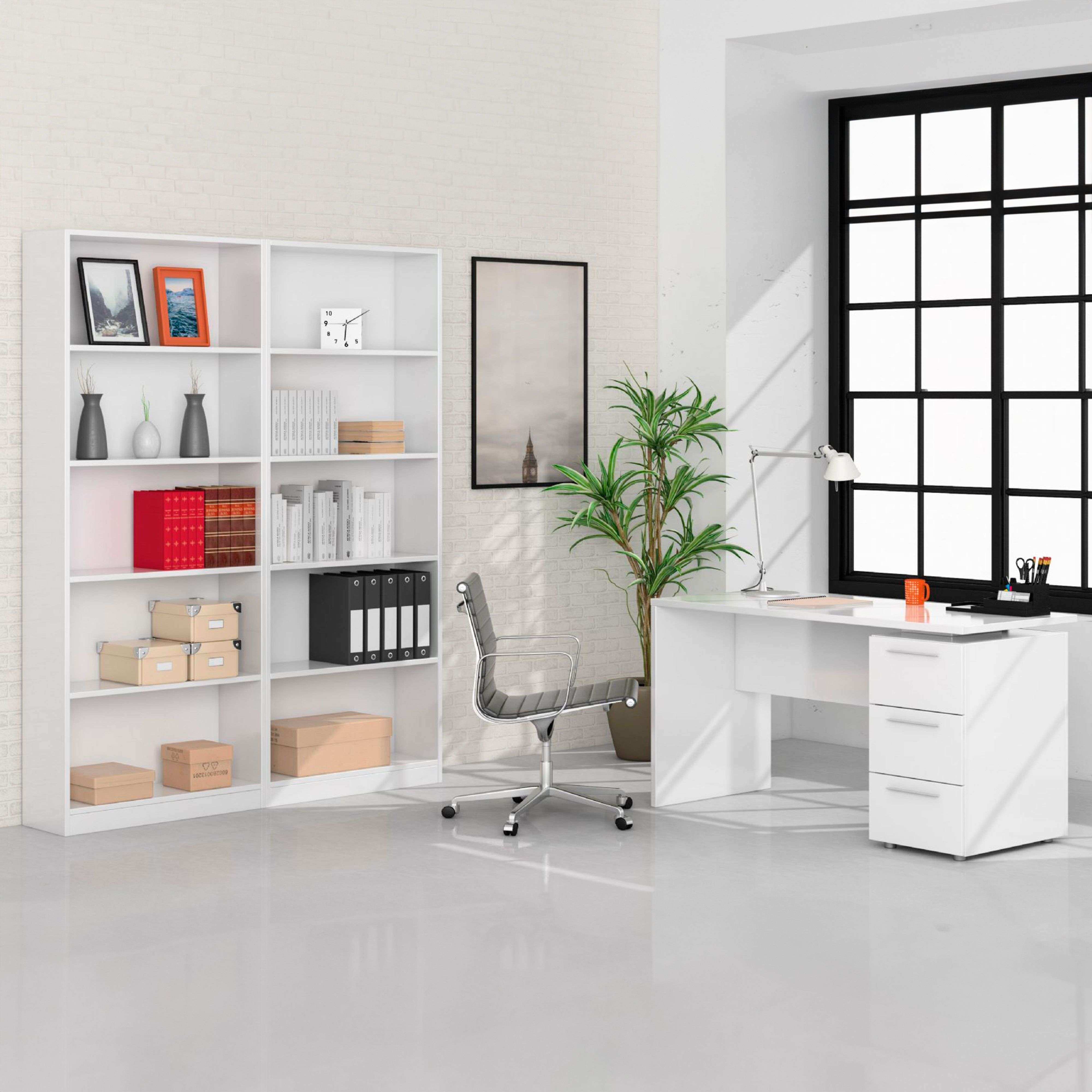 Miroytengo Pack de Oficina Despacho Estilo Contemporáneo en Color Blanco con 2 Estanterías y 1 Escritorio