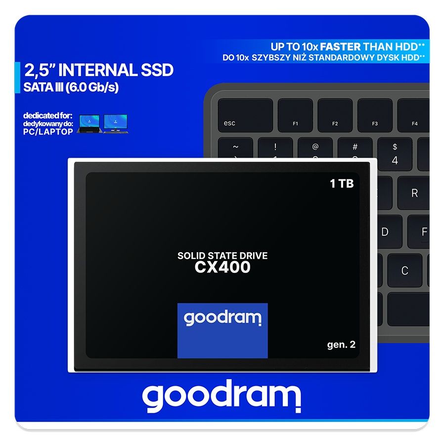 Goodram - Disco duro SSD interno SSDPR-CX400-01T-G2 de 1 TB con interfaz SATA III, lectura 550 MB/s y escritura 500 MB/s para laptop y PC de sobremesa