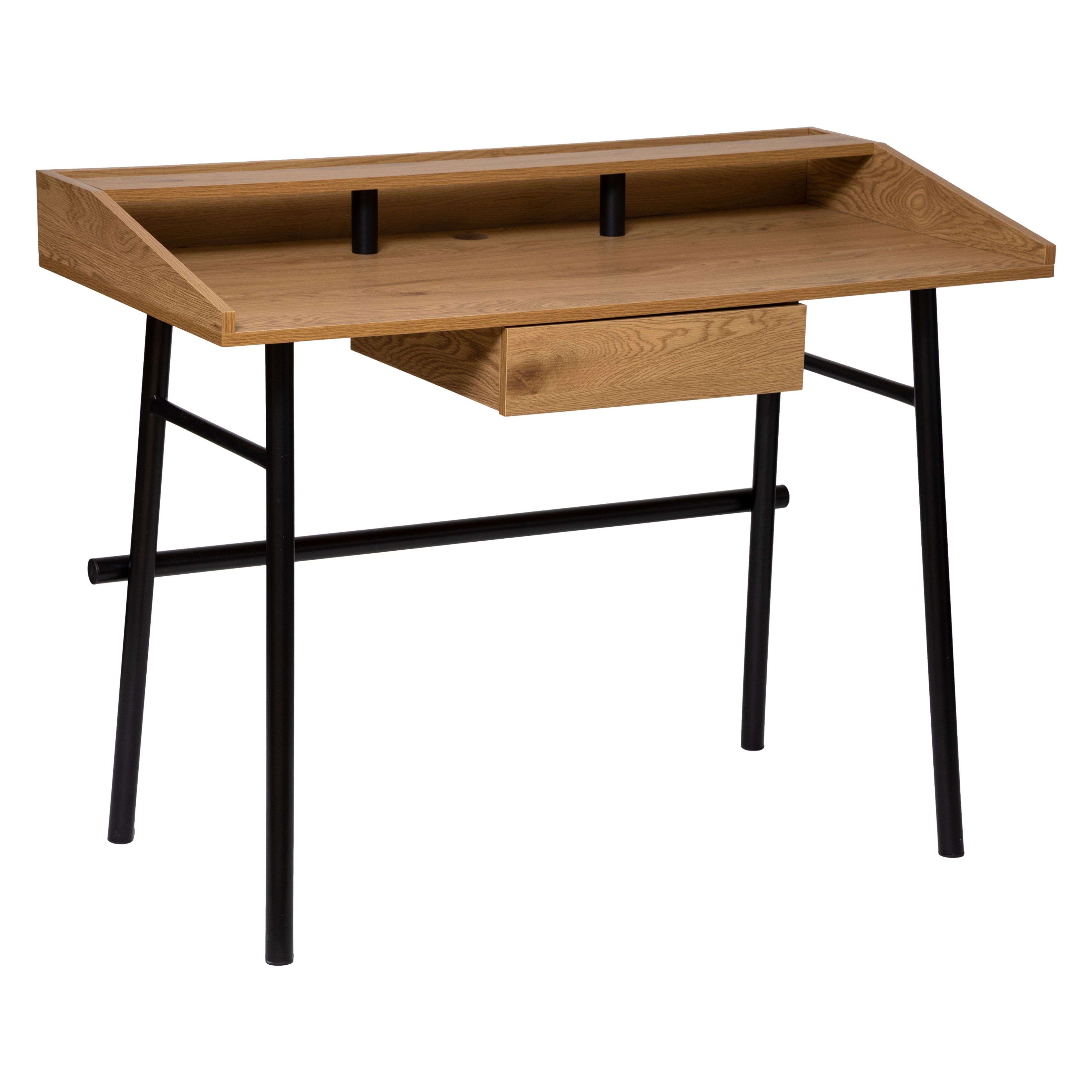 Miroytengo Mesa Escritorio Industrial Josan Con Cajón Roble y Negro 110 cm