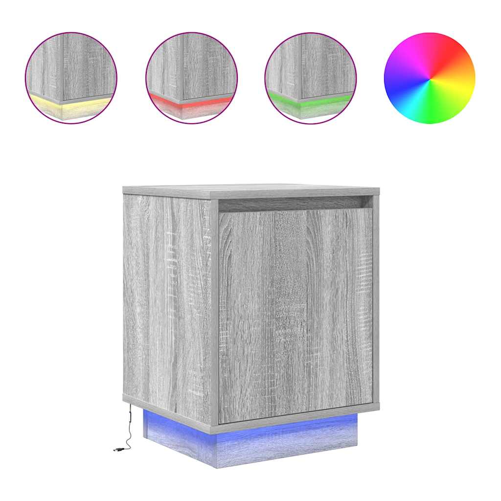 vidaXL Mesillas de noche con luces LED 2 uds roble marrón 38x34x50 cm en color Marrón roble/Gris sonoma/Roble ahumado y más | cómodas modernas ergonómicas para comedor cocina salón hogar