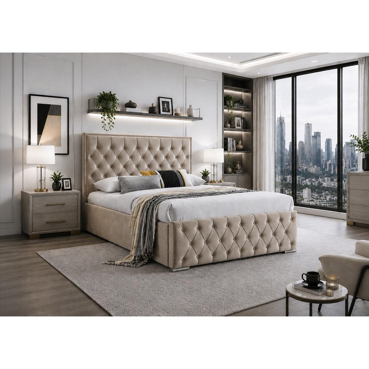 Cama de Matrimonio Magallan 135cm Beige + Colchon Basico de 17 cm (+/-)