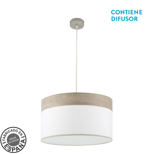 FABRILAMP Colgante Cloe 2xe27 Niquel/blanca-madera Gris Regx50x50 cm