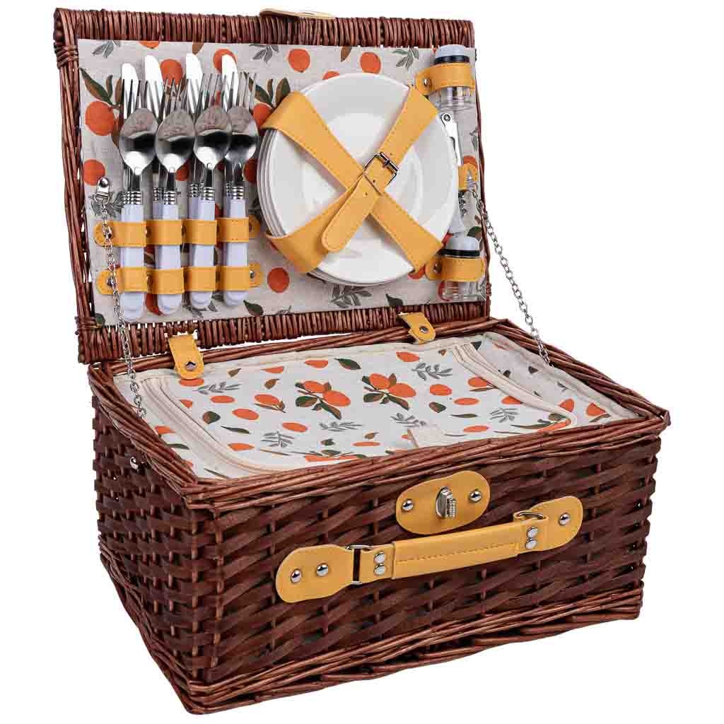 Wonderlust Deco - Cesta de picnic 4 servicios marrón oscuro 40x28x19 cm Marrón oscuro 40x28x19h cm