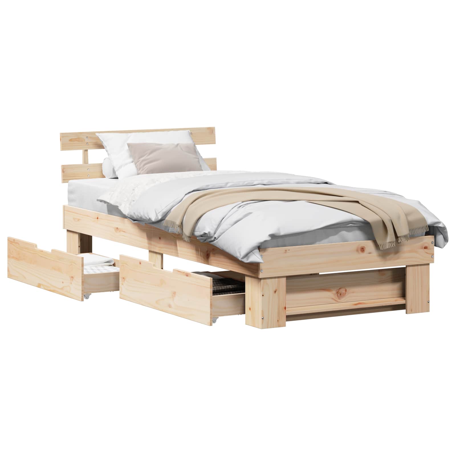 vidaXL Estructura de cama con cabecera con cajón Madera de pino macizo Cama Multitalla