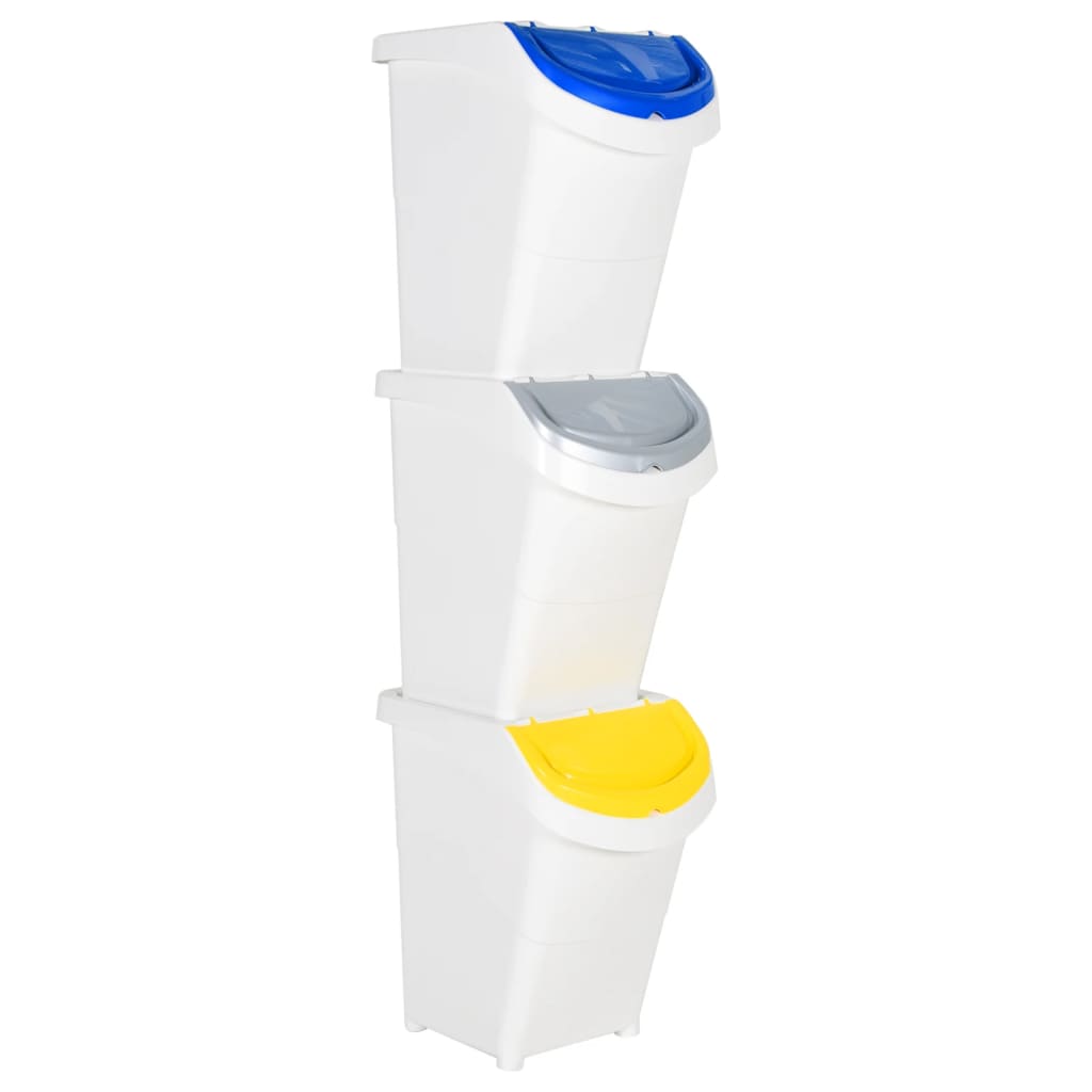 vidaXL Cubos de basura apilables con tapa 3 uds PP 120 L Color Blanco,  Negro, y mas