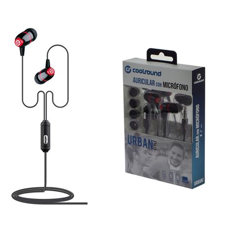 Coolsound Urban Mic Auriculares Intrauditivos con Microfono - Cable de 1.20m Color Negro Rojo