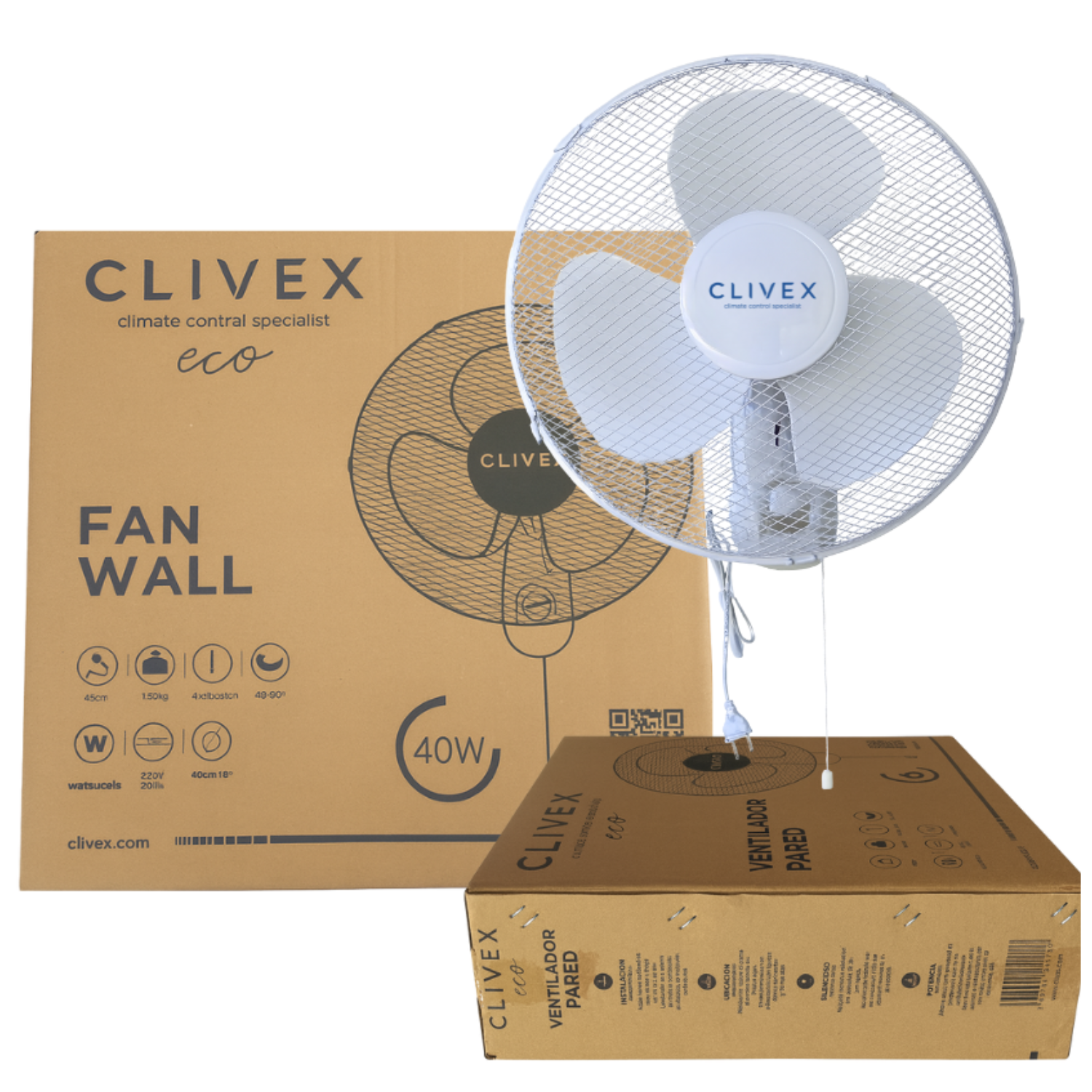 Ventilador de Pared Clivex 3 Velocidades 40cm (45W) con Cabeza Oscilante o Fija