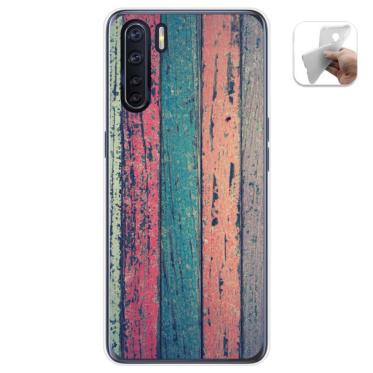 Tumundosmartphone Funda Gel Tpu para Oppo A91 diseño Madera 10 Dibujos