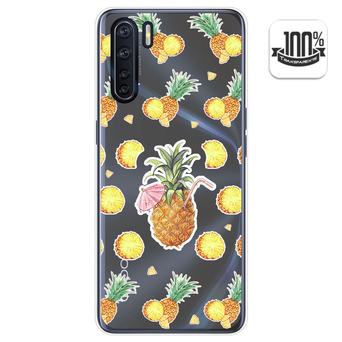 Tumundosmartphone Funda Gel Transparente para Oppo A91 diseño Piña Dibujos