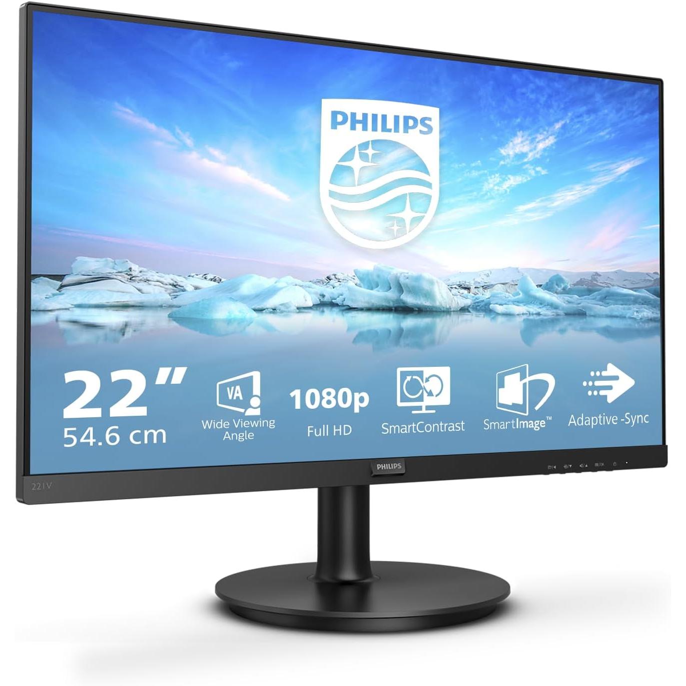 Philips Monitor 221V8/00-22", FHD, 75Hz, VA, Flicker Free, VESA (1920x1080, 200 CD/m², D-Sub, HDMI), Negro